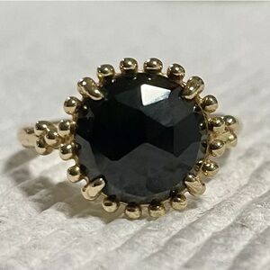 Authentic Pandora 14ct 14k Gold Large Black Spinel G585 ALE Gold Ring  Size 50